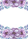 Frame With Watercolor Light Violet Flowers And Leaves