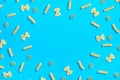 Frame from wheat pasta on blue background Royalty Free Stock Photo