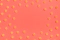 Frame from wheat pasta on red background Royalty Free Stock Photo