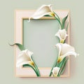 Frame with white calla lilies on a green background. Vector illustration. Royalty Free Stock Photo