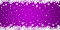 Frame of white snowflakes on a snowy purple background. Christmas banner