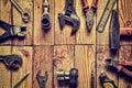 Frame from workshop tools on wood. Royalty Free Stock Photo