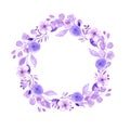 Frame wreath with flowers of cherry, apple, almond, sakura.Watercolor drawing by hand. Lilac and purple watercolor flowers, and Royalty Free Stock Photo