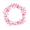 Frame wreath with flowers of cherry, apple, almond, sakura.Watercolor drawing by hand. Pink watercolor flowers, and twigs Royalty Free Stock Photo