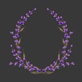 Frame, wreath, frame border with watercolor lavender flowers, hand painted on a dark background Royalty Free Stock Photo