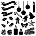 Christmas winter holiday decoration collection - vector silhouette illustration