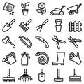 Garden tool icon collection - vector outline illustration