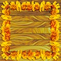 Frame Yellow orchid on wood plank background