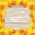 Frame Yellow orchid on wood plank background