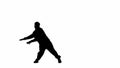 Framed against a white background in silhouette shot. A male dancer is depicted, only his outline is visible