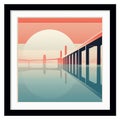 a framed art print of the sun setting over a bridge Royalty Free Stock Photo