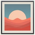 a framed art print of the sun setting over a desert landscape Royalty Free Stock Photo