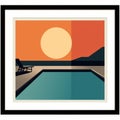 a framed art print of the sun setting over a swimming pool Royalty Free Stock Photo