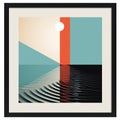 a framed art print of the sun setting over the water Royalty Free Stock Photo