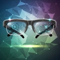 Framed augmented reality smart glasses displaying digital interfaces on Royalty Free Stock Photo