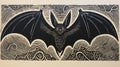 Mythical Beasts: The Dramatic Bat Lithograph In Linocut Style Royalty Free Stock Photo