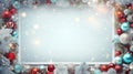 Framed christmas background with snowflakes, bokeh lights, red and blue baubles and fir branches created with Generative AI Royalty Free Stock Photo