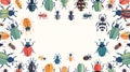 A framed design with insects and bugs. Modern illustration with colorful flat graphic moderns. Summer nature, exotic