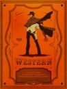 Framed Grunge western poster. Art Vector portrait of a cowboy.