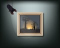 Framed image with pedant cone lamp on wall. Vector illustration. Royalty Free Stock Photo