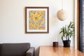 framed linocut print hung on a modern gallery wall