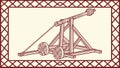 Framed Medieval Trebuchet, Historic Engineering and Siege Warfare Art, vector design Generative AI Royalty Free Stock Photo