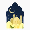 Framed Mosques in A Night Scene Vector Illustration Royalty Free Stock Photo