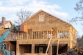 Framed new construction of a house plywood roof frame Royalty Free Stock Photo