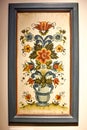 Framed Norwegian Folk Art Rosemaling Painting Royalty Free Stock Photo