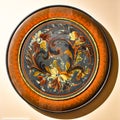 Framed Norwegian Painted Plate with Rosemaling