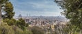 A framed panorma view from Park Guell towards the city of Barcelona