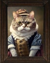 Framed Photo Of A Cat In Vintage Clothes Created By Ai Technology