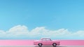 Surrealist Composition: Pink Car Driving On Summer Wall