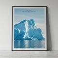 A framed poster mockup featuring an image of a large iceberg surrounded by calm Royalty Free Stock Photo