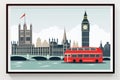 a framed poster of a red double decker bus and big ben in london Royalty Free Stock Photo