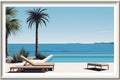a framed print of a beach scene with palm trees and a lounge chair Royalty Free Stock Photo