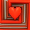 Framed red heart-3D computer render virtual scene Royalty Free Stock Photo