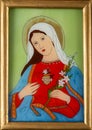 Framed Reverse Glass Painting of the Immaculate Heart of Mary