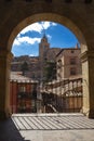 Framed view arch of medieval city Albarracin. Spain