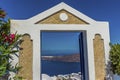 A framed view from Imerovigli, Santorini of the Caldera view towards Oia Royalty Free Stock Photo