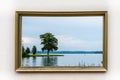 Framed view of Schweriner Innensee lake from Schwerin Castle. Germany Royalty Free Stock Photo