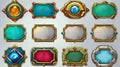 Frames for an avatar in a medieval UI game with silver and gold borders. Cartoon empty metallic bordering with fancy Royalty Free Stock Photo