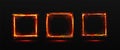 Frames with fire sparkle effect, vector borders Royalty Free Stock Photo