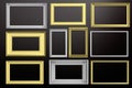 Frames golden and silver isolated on black background copy space, 3d illustration Royalty Free Stock Photo