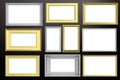 Frames golden and silver isolated on black background copy space, 3d illustration Royalty Free Stock Photo