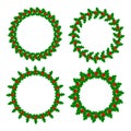 Holly leaves berries wreaths frames set.