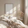 Frames mockup with picture space in the bedroom. Templates for decorating a room. Minimalist interior in rustic or boho Royalty Free Stock Photo