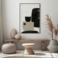 Frames mockup with picture space in the bedroom. Templates for decorating a room. Minimalist interior in rustic or boho Royalty Free Stock Photo