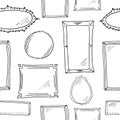 Frames pattern. Black hand drawn picture frames and mirrors without background. Seamless doodle vector backdrop