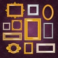 Frames vector blank picture framing in vintage set of gold framework on wall illustration on white background Royalty Free Stock Photo